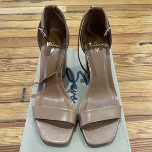 Taylor Leather Cognac Vachetta Ankle Strap Heels